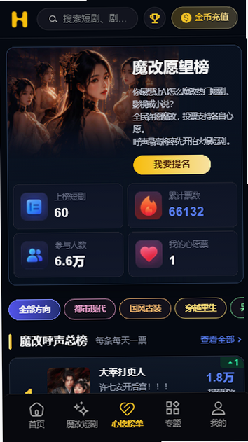 黃豆魔改短劇魔改榜單界面